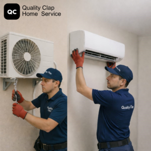 Quality Clap technician installing split AC at customer home